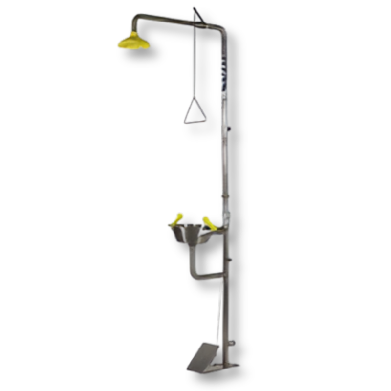 Emergency Safety Shower with Single Nozzle Eyewash with Bowl & Foot Treadle