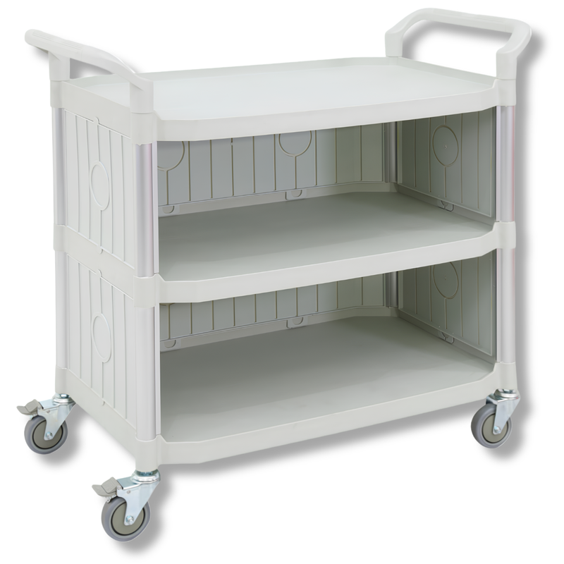Extra Long 3 Tier Service Trolley with Side Panels-Hammerox Industrial