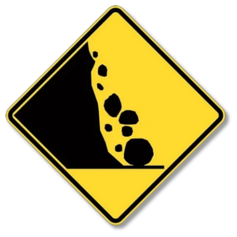 Fallen Rocks Left Sign Class 1 Reflective 600 x 600mm