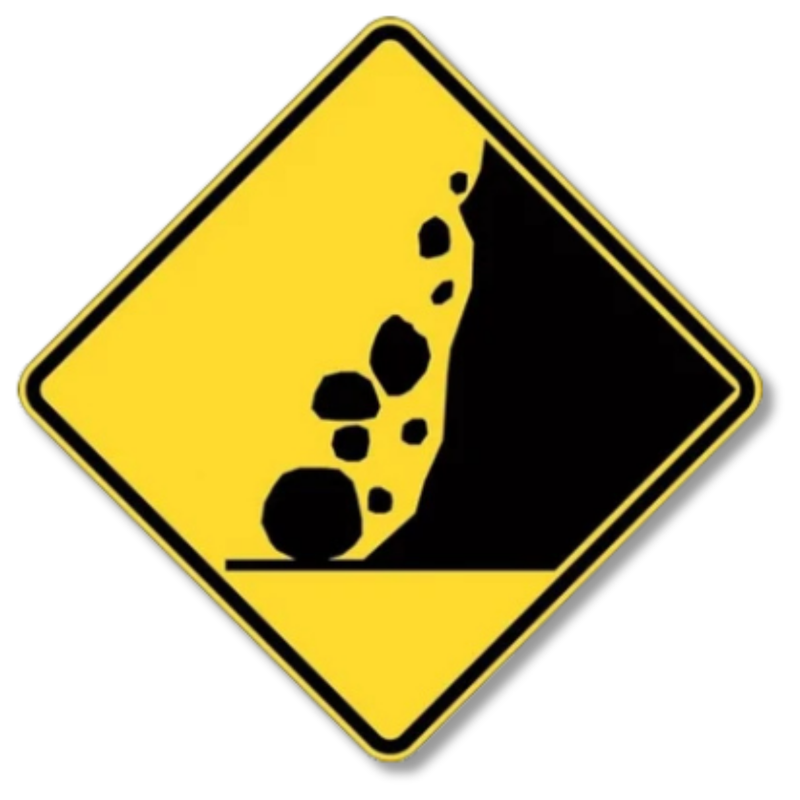 Fallen Rocks Right Sign Class 1 Reflective 600 x 600mm