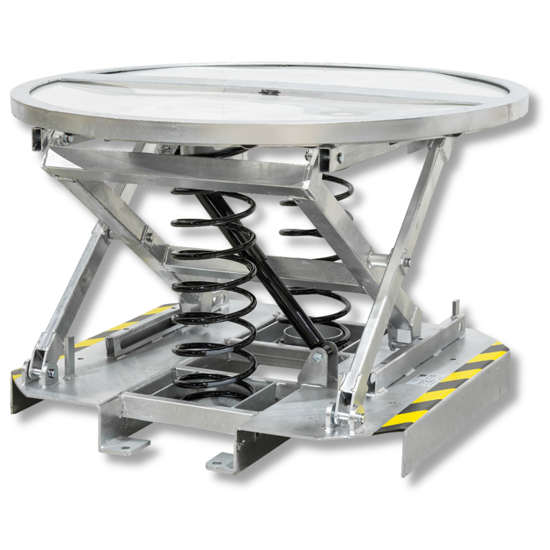 Galvanised Spring Pallet Elevator with Pallet Truck Base-Hammerox Industrial