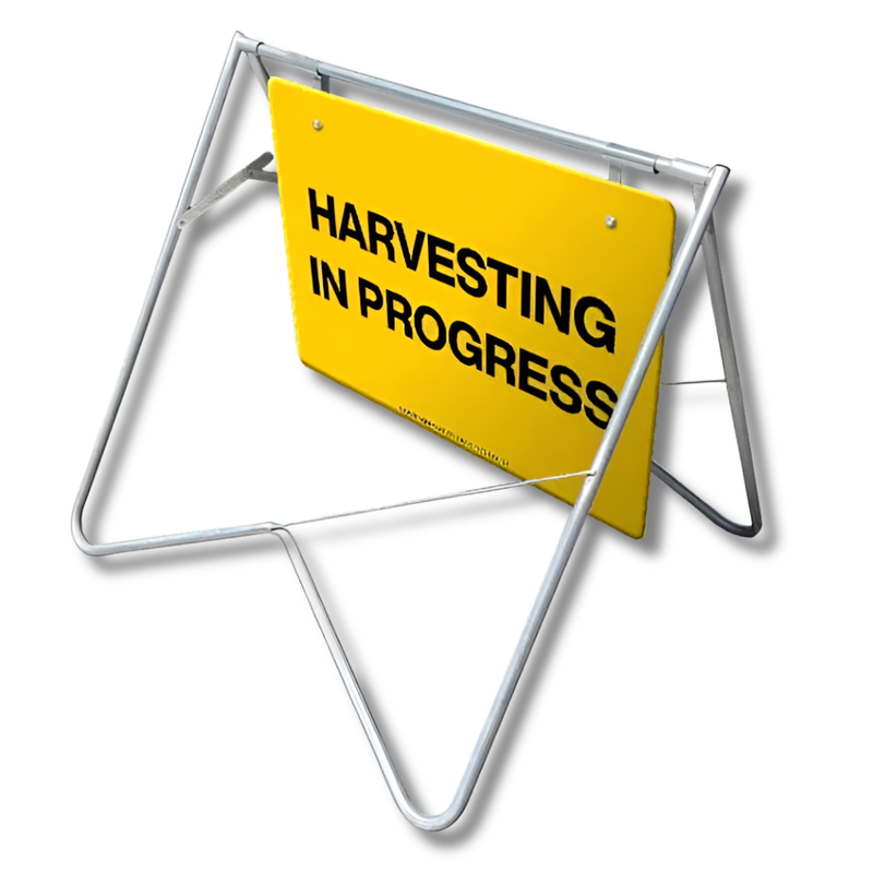 Harvesting in Progress Swing Stand & Sign