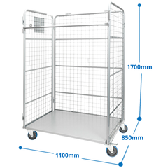 Heavy Duty 3-Sided Mesh Cage Trolley 1100 x 850 x 1700mm-Hammerox Industrial
