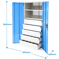 Heavy Duty 5 Drawer Cabinet 5 x 200mm Drawers-Hammerox Industrial