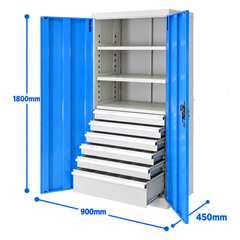 Heavy Duty 6 Drawer Cabinet 5 x 100mm & 1 x 200mm Drawer-Hammerox Industrial