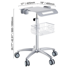 Height Adjustable Medical Trolley Cart with Basket