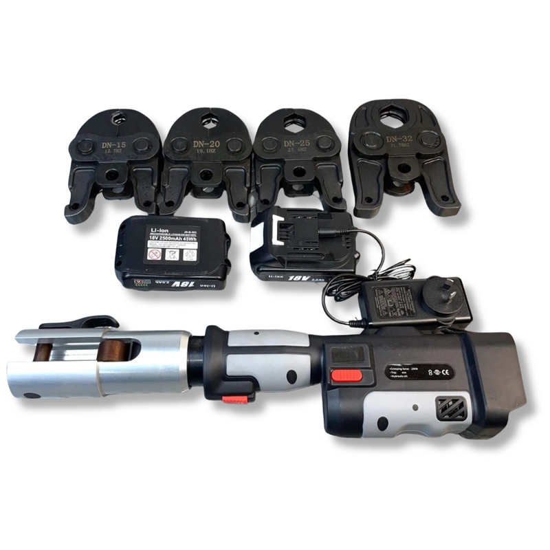 Hydraulic Plumbing Press Tool Kit with 2 Batteries, Charger & 4 Jaws-Hammerox Industrial