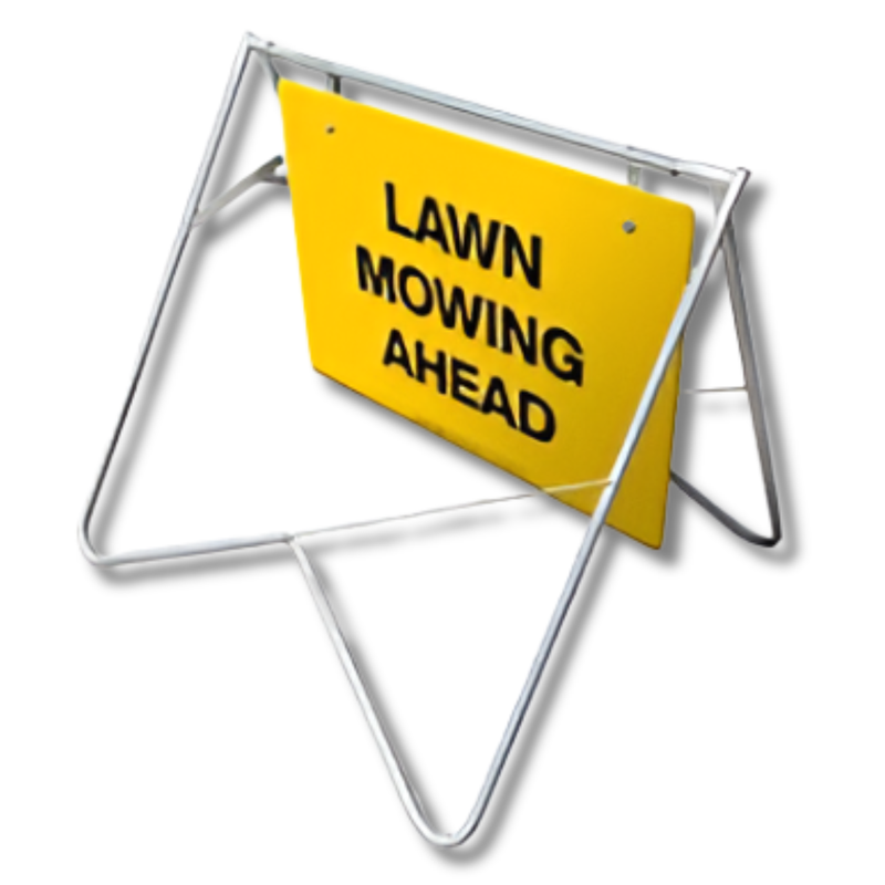 Lawn Mowing Ahead Swing Stand & Sign