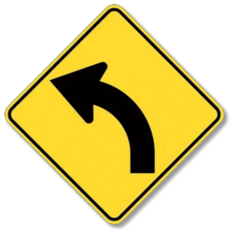 Left Curve Arrow Sign Class 1 Reflective 600 x 600mm