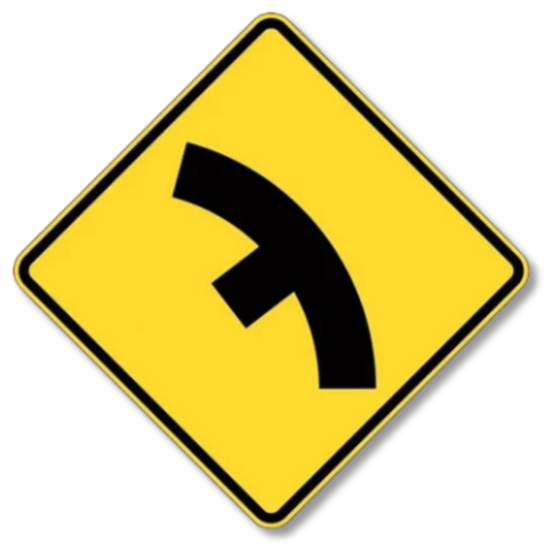 Left Curve with Junction on Inside Sign Class 1 Reflective 600 x 600mm