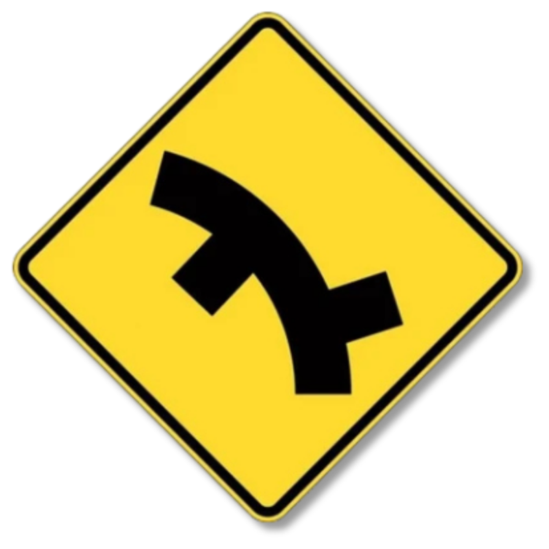 Left Curve with Successive Side Road Junctions Sign Class 1 Reflective 600 x 600mm
