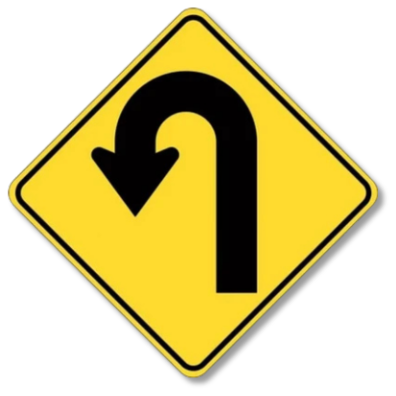 Left Hairpin Bend Arrow Sign Class 1 Reflective 600 x 600mm
