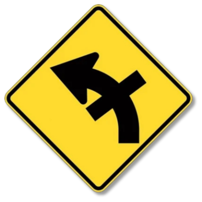 Left Hand Curve with Junction Sign Class 1 Reflective 600 x 600mm