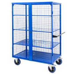Lockable Mesh Cage Trolley with Sheet Metal Shelves-Hammerox Industrial