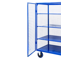 Lockable Mesh Cage Trolley with Sheet Metal Shelves-Hammerox Industrial