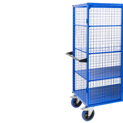 Lockable Mesh Cage Trolley with Sheet Metal Shelves-Hammerox Industrial