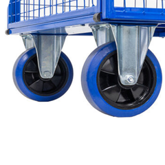 Lockable Mesh Cage Trolley with Sheet Metal Shelves-Hammerox Industrial