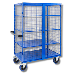 Lockable Mesh Cage Trolley with Sheet Metal Shelves-Hammerox Industrial