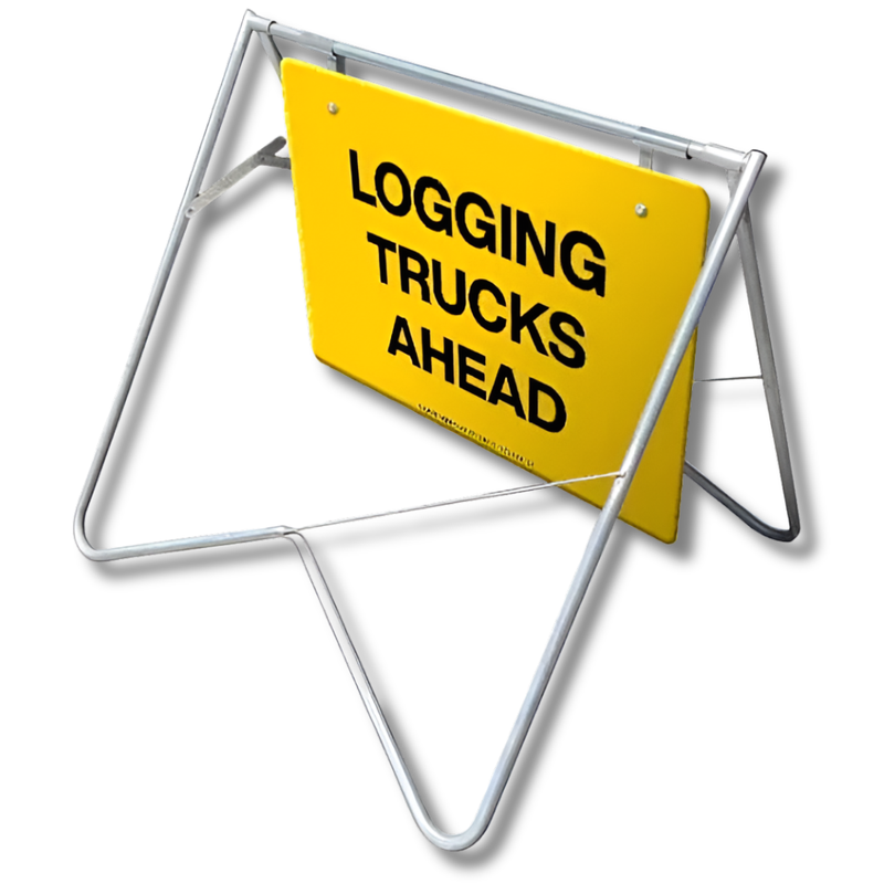 Logging Trucks Ahead Swing Stand & Sign