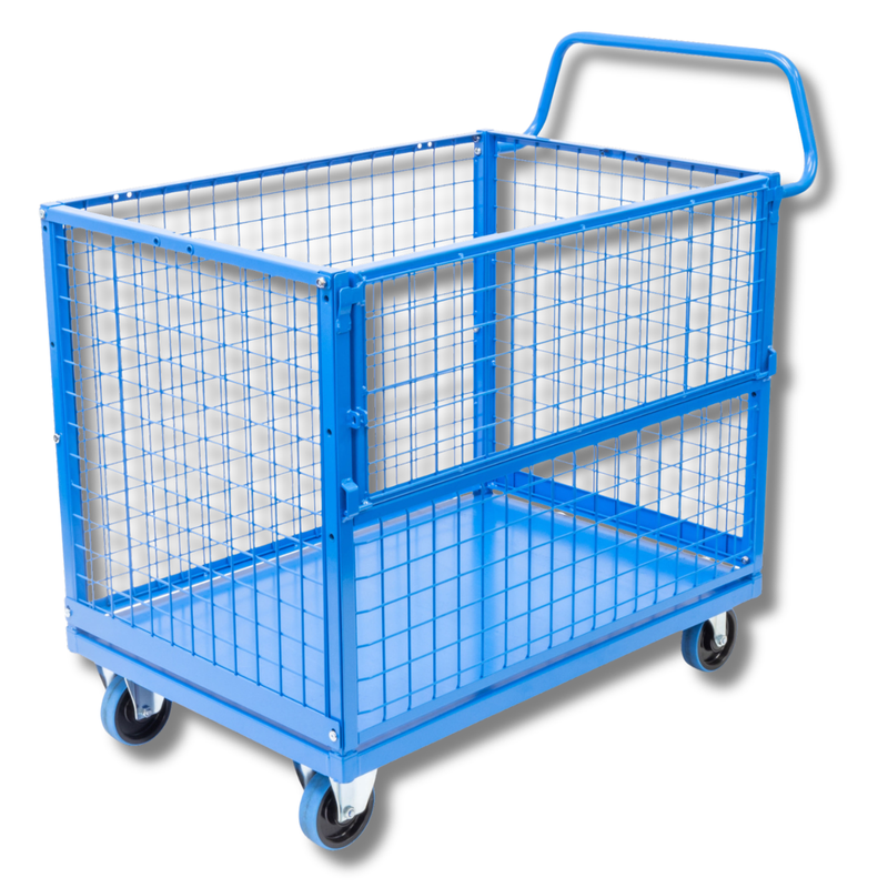Mesh Cage Trolley with Drop Down Gate-Hammerox Industrial