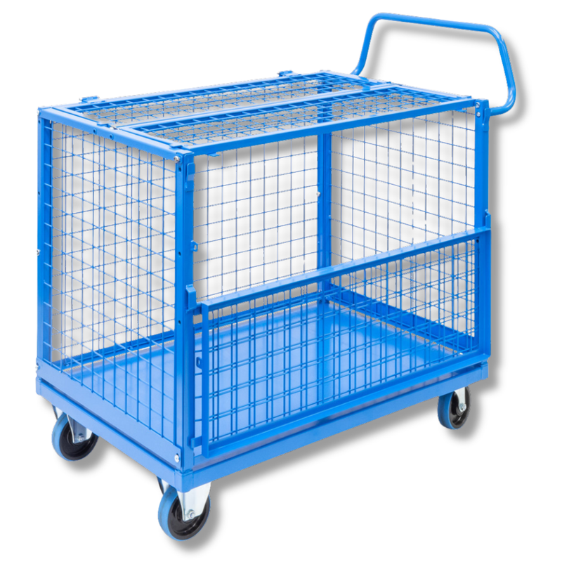 Mesh Cage Trolley with Drop Down Gate & Lockable Lid-Hammerox Industrial