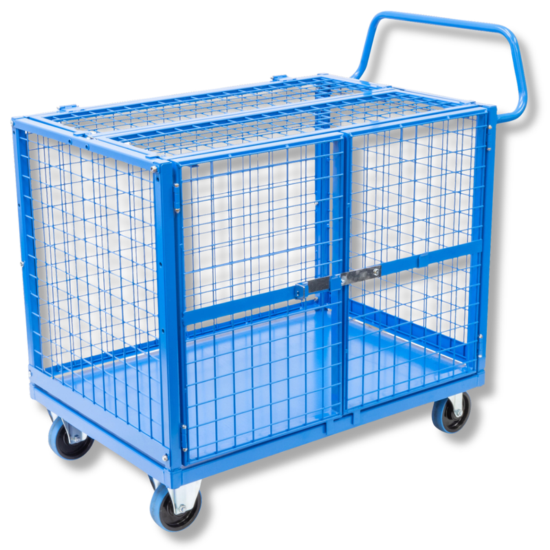 Mesh Cage Trolley with Lockable Double Swing Doors & Lockable Lid-Hammerox Industrial