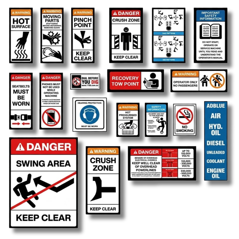 Mini Excavator Safety Sticker Pack