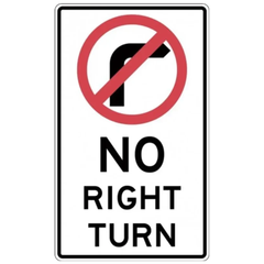 No Right Turn Sign Class 1 Reflective