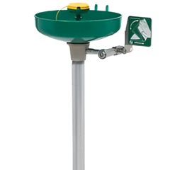 Pedestal Mounted Eye & Face Wash with Stainless Steel Pipe Green ABS Bowl & Inline Strainer
