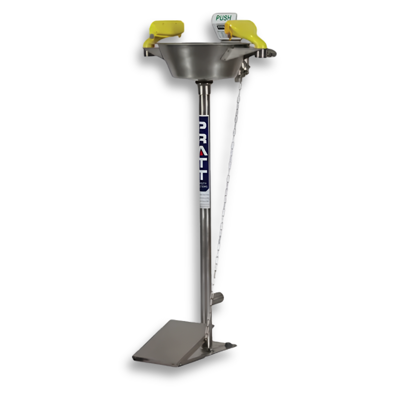 Pedestal Mounted Triple Nozzle Eye & Face Wash with Bowl & Foot Treadle - Pratt