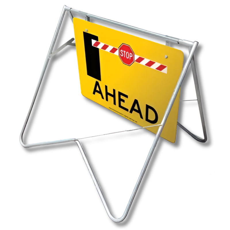 Portable Boom Gate Ahead Swing Stand & Sign