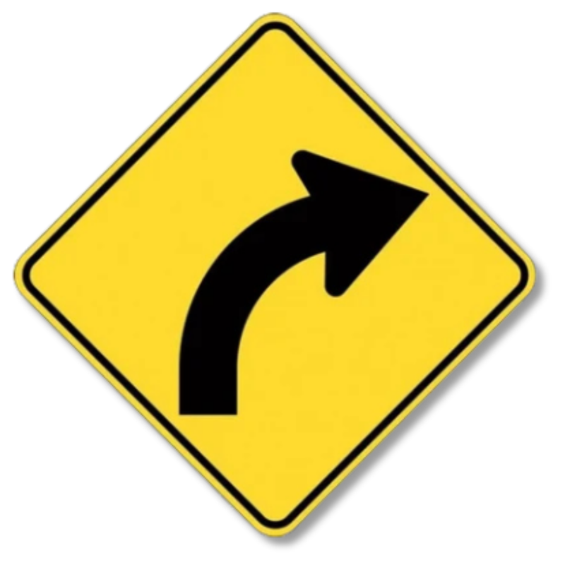 Right Curve Arrow Sign Class 1 Reflective 600 x 600mm