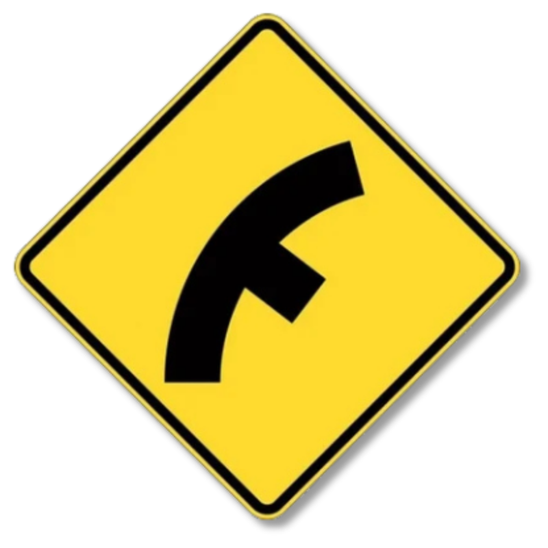 Right Curve with Junction on Inside Sign Class 1 Reflective 600 x 600mm