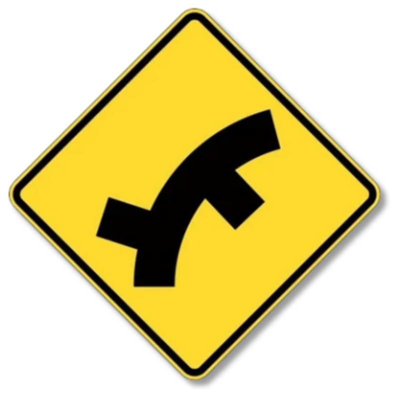 Right Curve with Successive Side Road Junctions Sign Class 1 Reflective 600 x 600mm