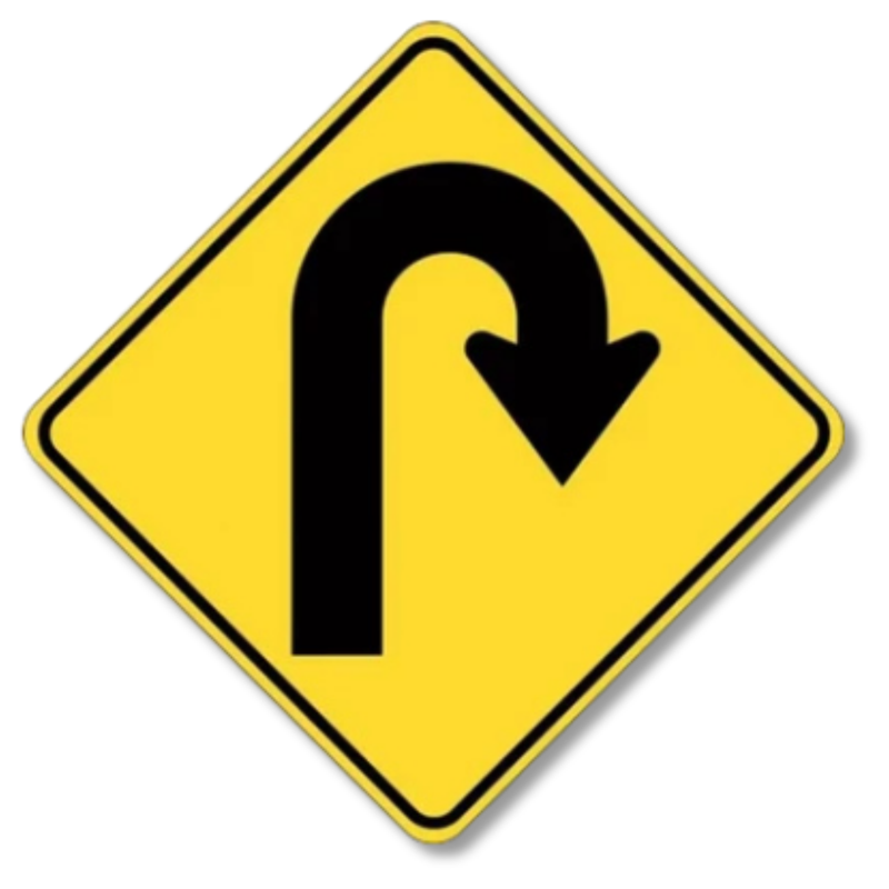Right Hairpin Bend Arrow Sign Class 1 Reflective 600 x 600mm