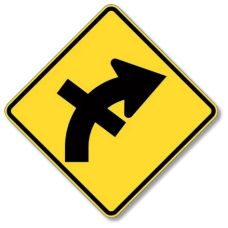 Right Hand Curve with Junction Sign Class 1 Reflective 600 x 600mm