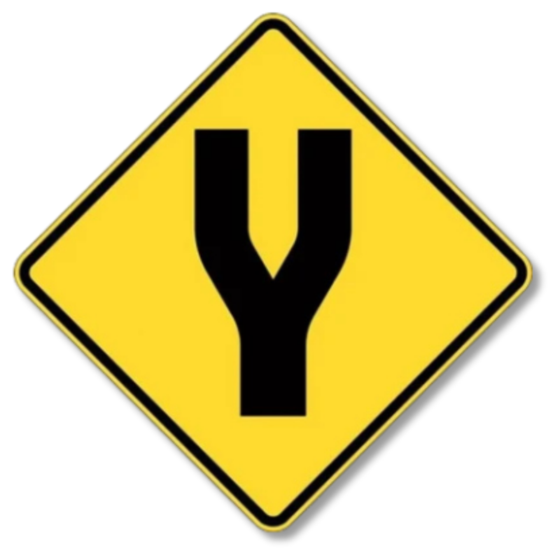 Road Divides Ahead Sign Class 1 Reflective 600 x 600mm