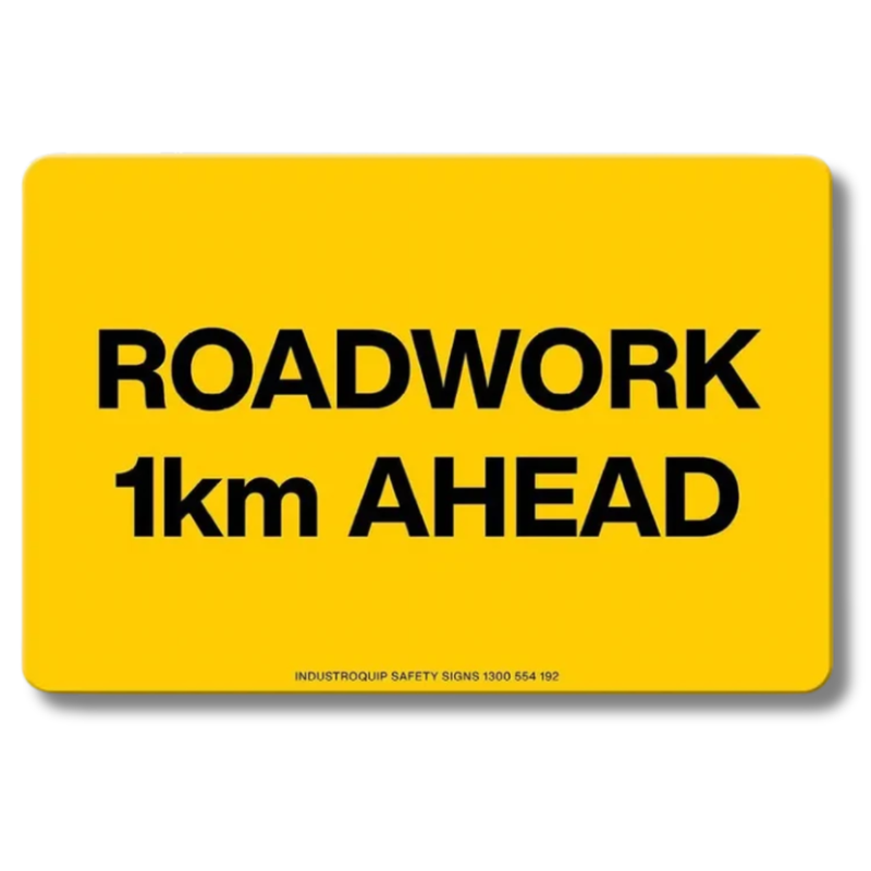 Roadwork 1km Ahead Swing Stand Sign
