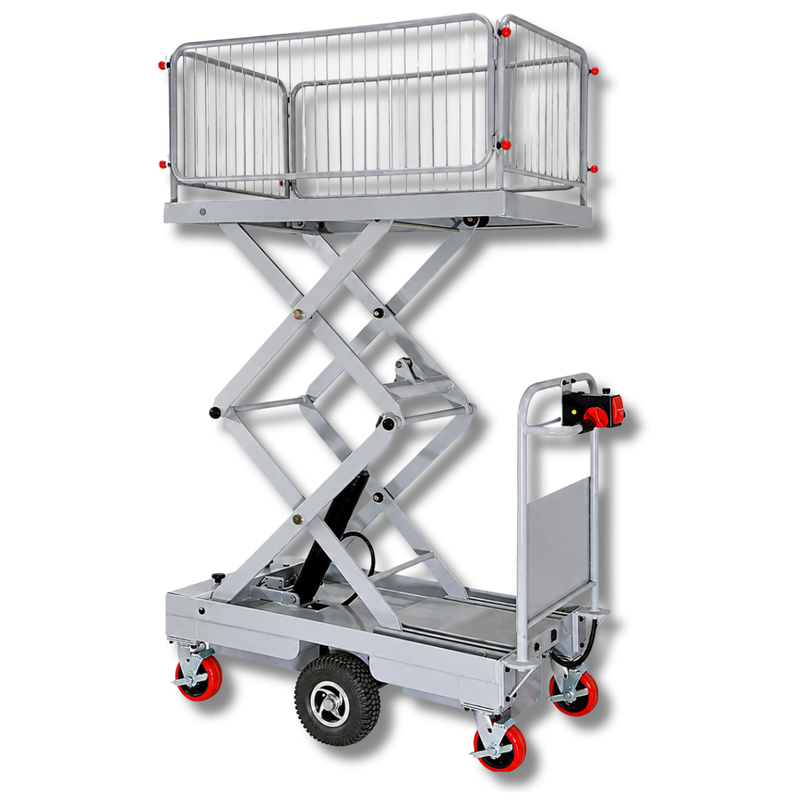 Self Propelled Electric Double Scissor Lift Trolley with Cage-Hammerox Industrial