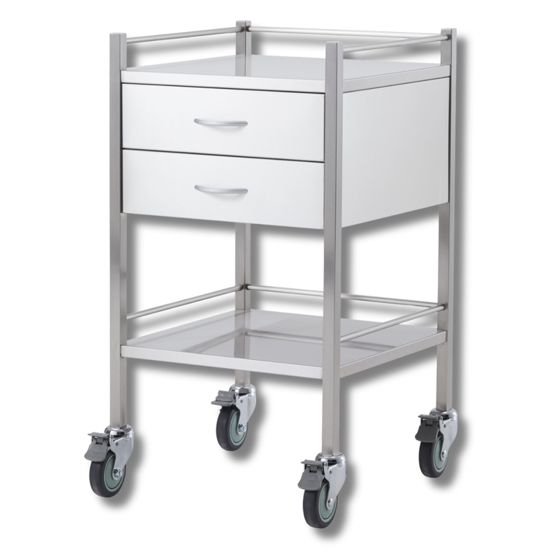 Single Stainless Steel Instrument Trolley with 2 Drawers-Hammerox Industrial