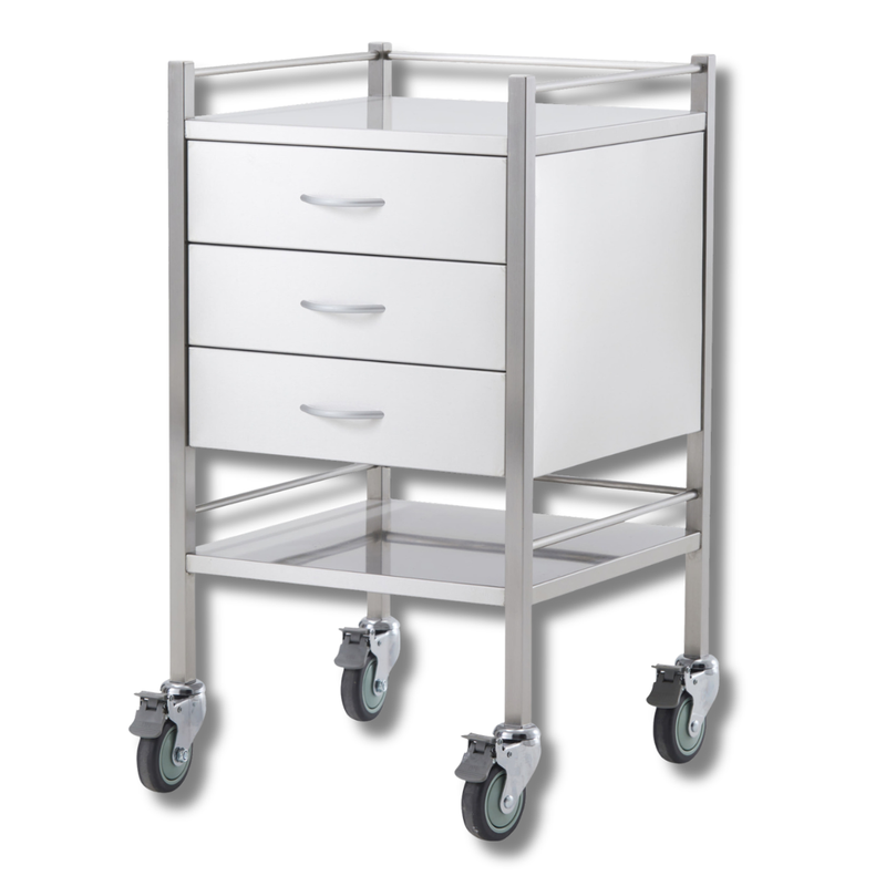 Single Stainless Steel Instrument Trolley with 3 Drawers-Hammerox Industrial