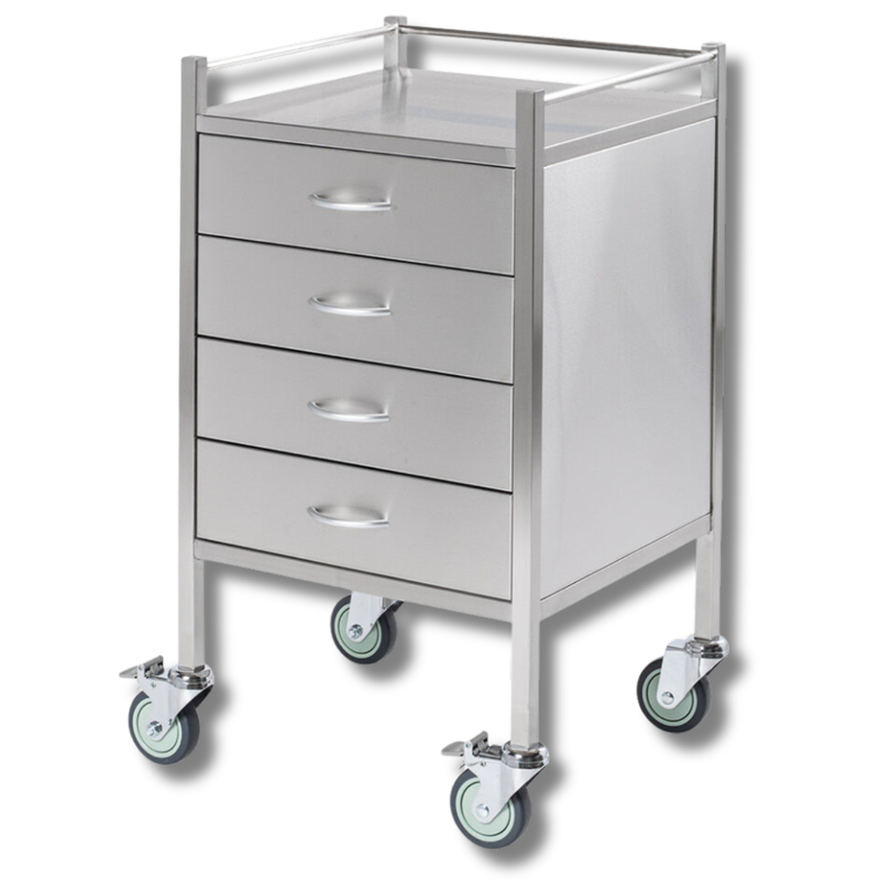 Single Stainless Steel Instrument Trolley with 4 Drawers-Hammerox Industrial