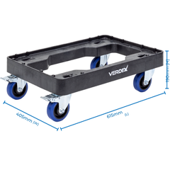 Stack & Nest Crate Dolly with Zinc Plated Castors 615 x 405 x 190mm - Black-Hammerox Industrial