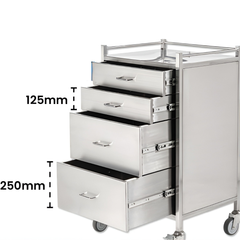 Stainless Steel Instrument Trolley with 4 Drawers-Hammerox Industrial