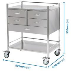 Stainless Steel Instrument Trolley with 4 Half Drawers & 1 Full Drawer-Hammerox Industrial