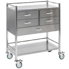 Stainless Steel Instrument Trolley with 4 Half Drawers & 1 Full Drawer-Hammerox Industrial