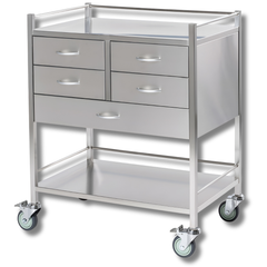 Stainless Steel Instrument Trolley with 4 Half Drawers & 1 Full Drawer-Hammerox Industrial