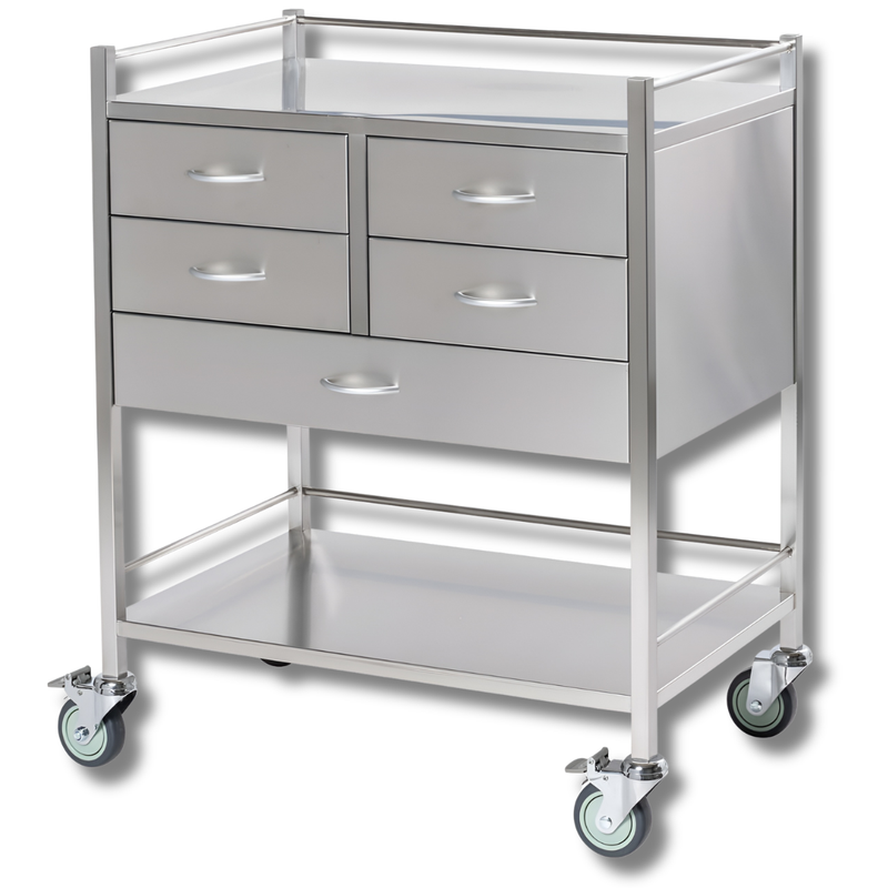 Stainless Steel Instrument Trolley with 4 Half Drawers & 1 Full Drawer-Hammerox Industrial