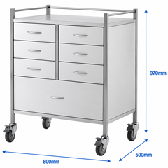 Stainless Steel Instrument Trolley with 6 Half Drawers & 1 Full Drawer-Hammerox Industrial