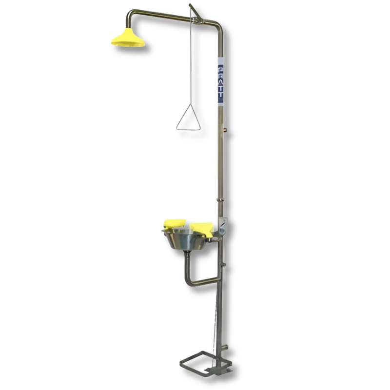 Stainless Steel Emergency Safety Shower with AEROSTREAM Eye & Face Wash Hand & Foot Operated AS4775 - Pratt